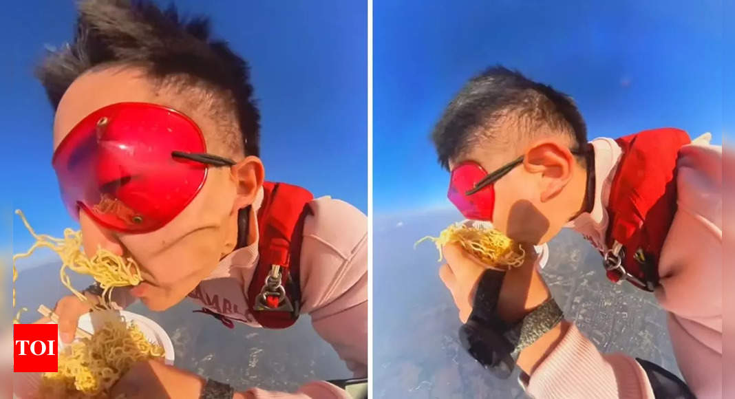 Skydiver slurps noodles mid-air like a pro; internet responds with hilarious, creative reactions