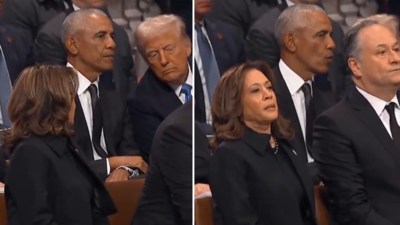 Kamala Harris’ death stare at Obama and Trump’s chat: Is she jealous or just fed up? And where is Michelle?