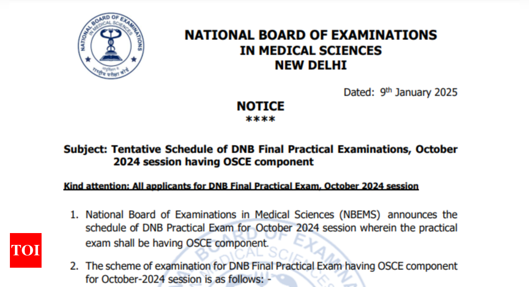 NBEMS releases tentative schedule for DNF final practical exam for October 2024 session with OSCE component | 