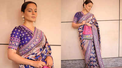 Kangana Ranaut looks ravishing in purple saree for special screening of 'Emergency'