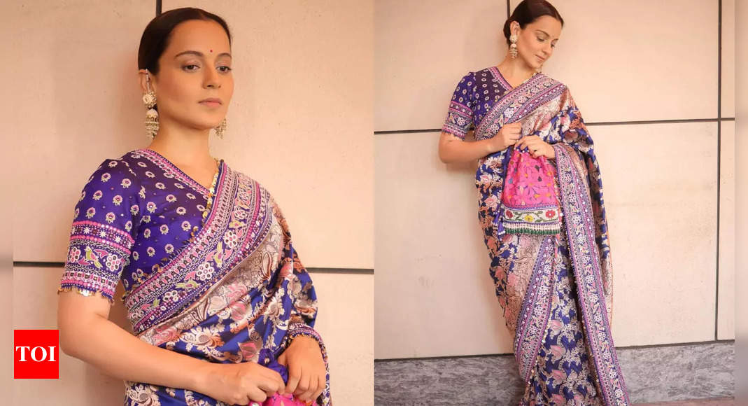 Kangana Ranaut looks ravishing in purple saree for special screening of 'Emergency'