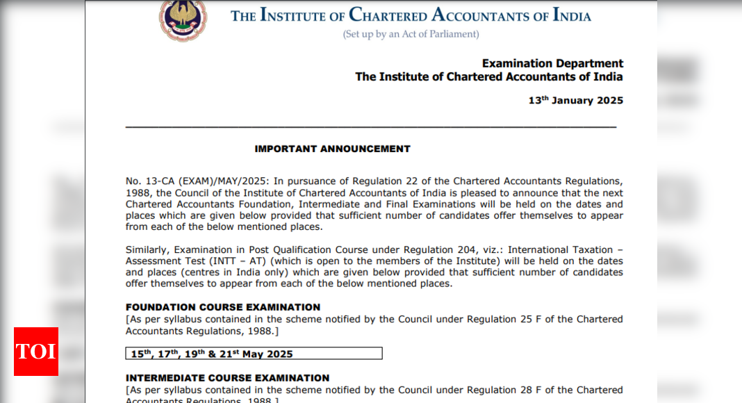 ICAI CA May 2025 exam dates released at icai.org: Check detailed schedule here