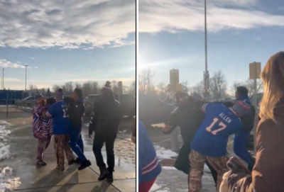 Buffalo Bills fans engage in an unexpected brawl after Bills win against the Broncos in the Wild Card game