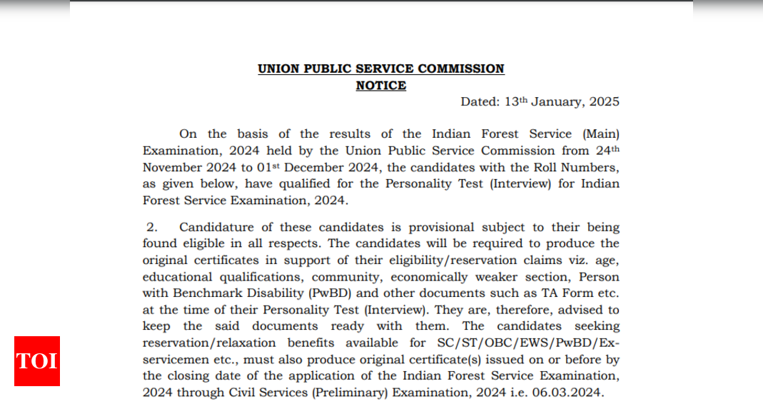 UPSC IFS Mains result 2024 released at upsc.gov.in: Direct link to check here