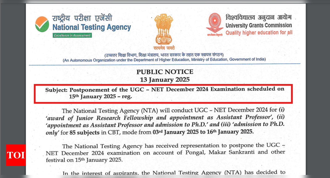 UGC NET December 2024 exam scheduled for Jan 15 postponed due to Pongal, Makar Sankranti: Check official notice here |