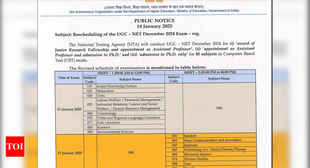 UGC NET December 2024: Revised dates for January 15 exam released, check updated timetable here