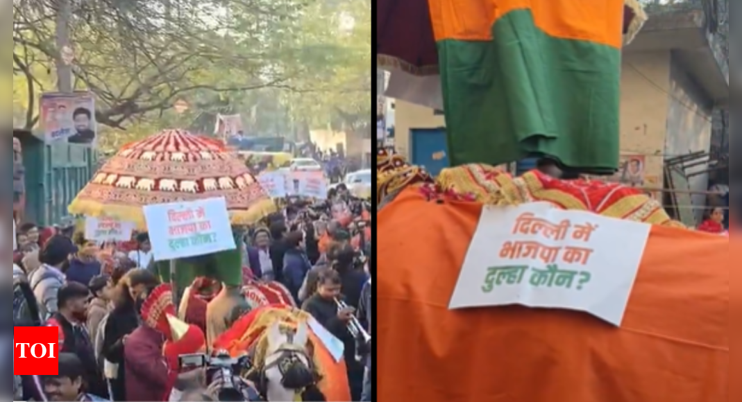 'BJP ka dulha kaun?': AAP mocks BJP with 'wedding procession' over unnamed CM candidate