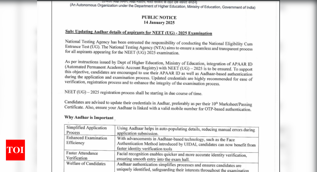 NTA Releases Notice to Integrate APAAR ID with NEET (UG)-2025 Registration Process