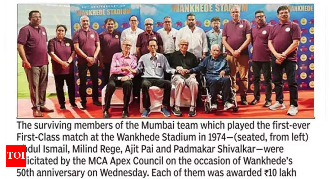 MCA rewards 8 surviving members of 1974 Mumbai team with Rs 10 lakhs each | Cricket News – Times of India