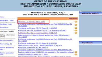 Rajasthan NEET PG 2024 round 2 seat allotment result declared: Check direct link | – Times of India