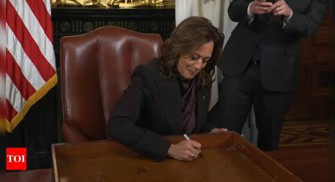 ‘Our work here has mattered’: Outgoing vice president Kamala Harris signs ceremonial drawer – Times of India