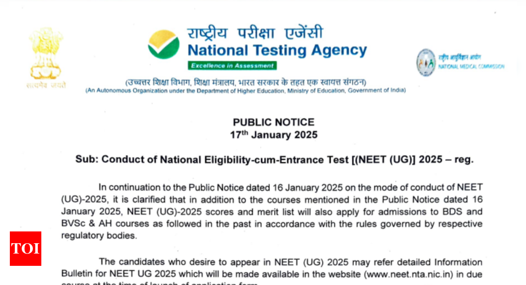 NTA issues important notice regarding NEET UG 2025, check details here