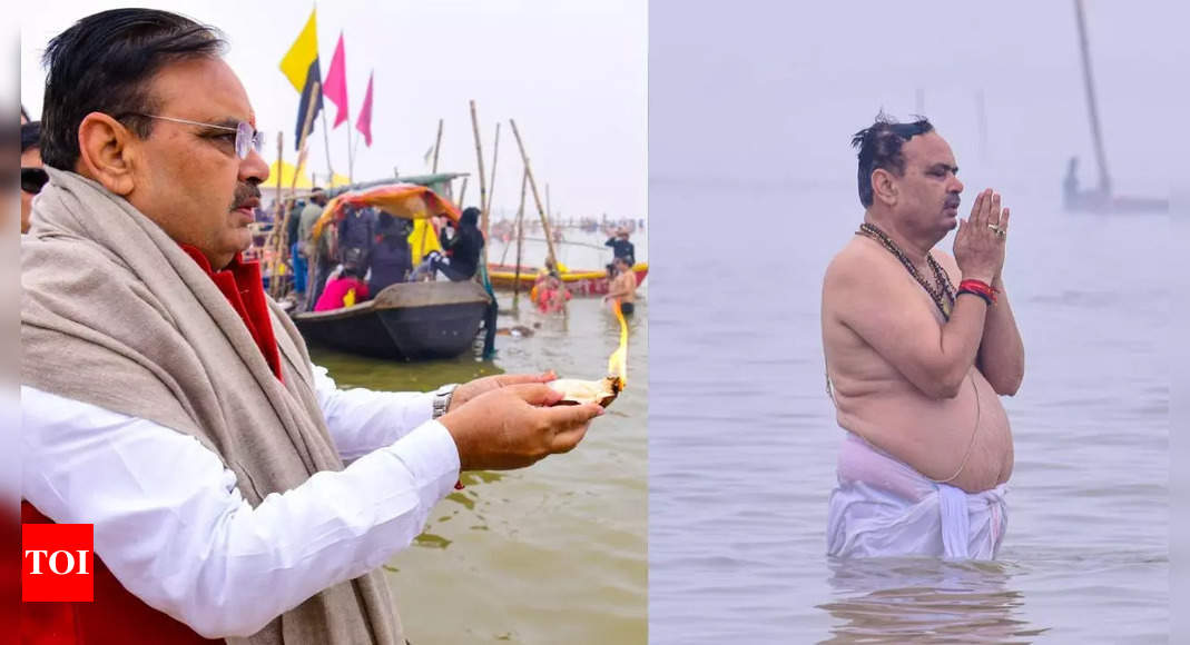 Pics: Rajasthan CM Bhajan Lal Sharma takes holy dip at Maha Kumbh