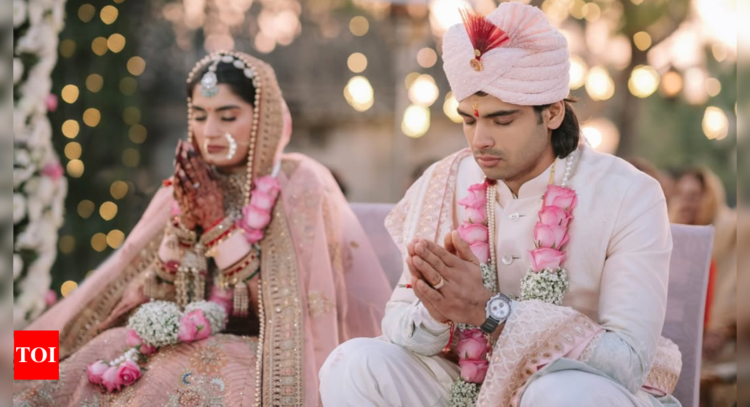 Olympian Neeraj Chopra weds Tennis player Himani Mor in a dreamy pastel wedding ceremony; See pictures