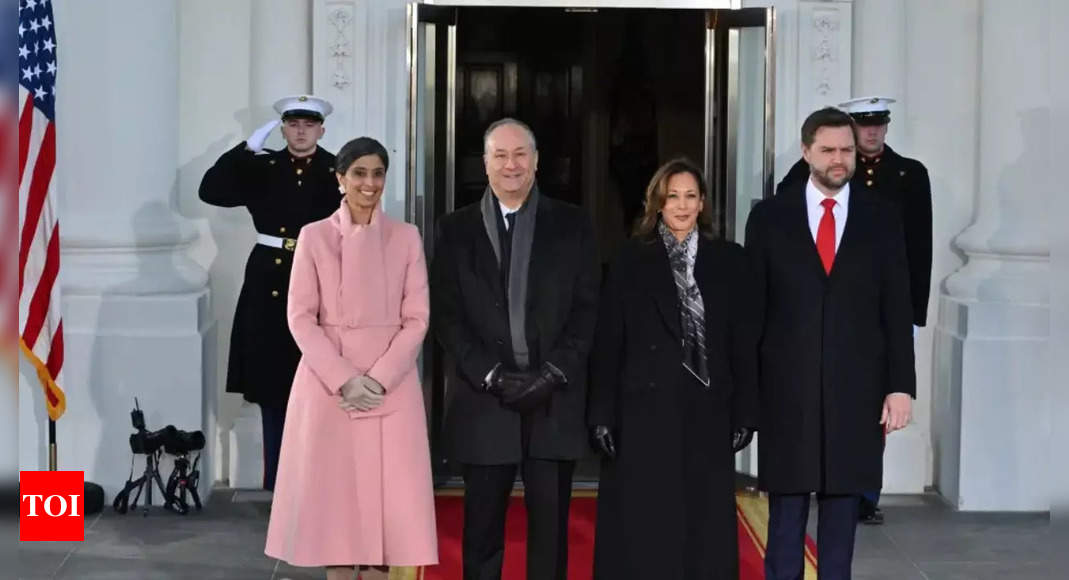 Usha Vance stuns in Bubblegum Pink as Kamala Harris welcomes the future Second Couple in Black; See pics