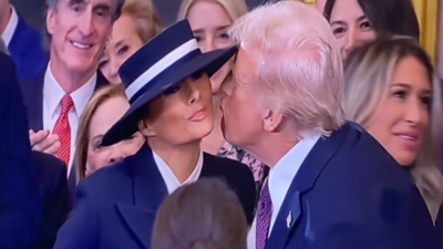 Trump Inauguration: US president goes to kiss Melania, her BIG hat gets in the way - Video