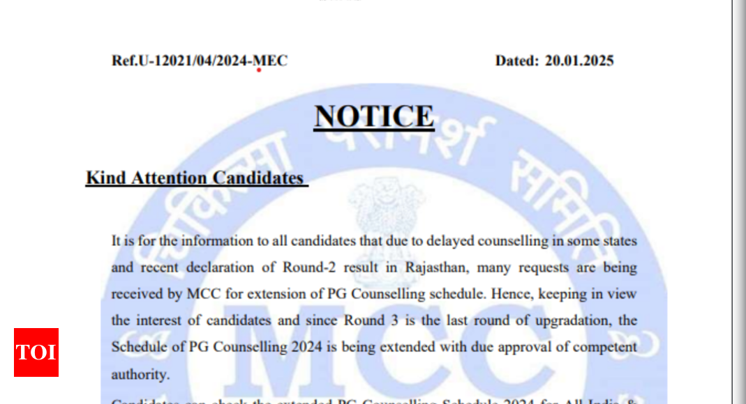 NEET PG Counselling 2024 Round 3 schedule revised, registration extended till January 22: Check details here - The Times of India