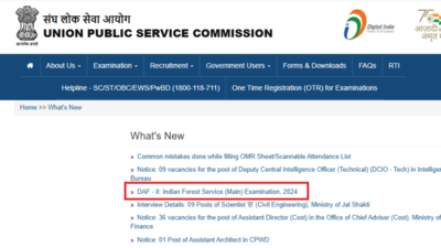 UPSC IFS Mains 2024 DAF II link active at upsc.gov.in: Check direct link and other details here