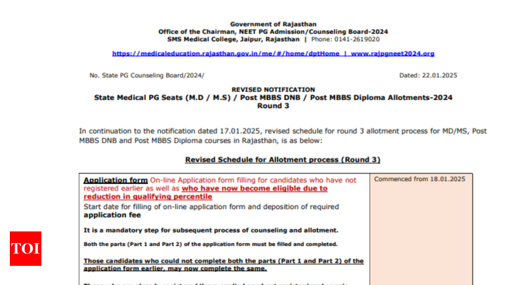 Rajasthan NEET PG counselling 2024 schedule revised for round 3, check details here