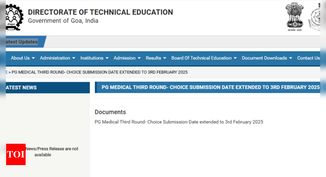 Goa NEET PG Counselling 2024 Round 3 choice filling extended till February 3, check details here - The Times of India