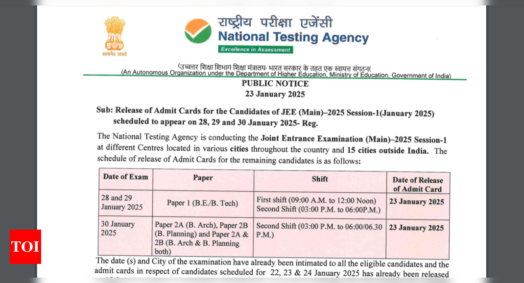 NTA changes JEE Main 2025 exam centres from Prayagraj to Varanasi due to Mahakumbh mela: Check official notice here