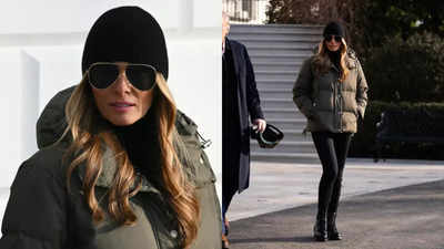 ​First Lady Melania Trump picks a cozy puffer coat and black jeans as she heads to North Carolina