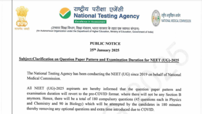 NEET UG 2025 exam pattern revised: NTA issues important notice clarifying question scheme, exam duration