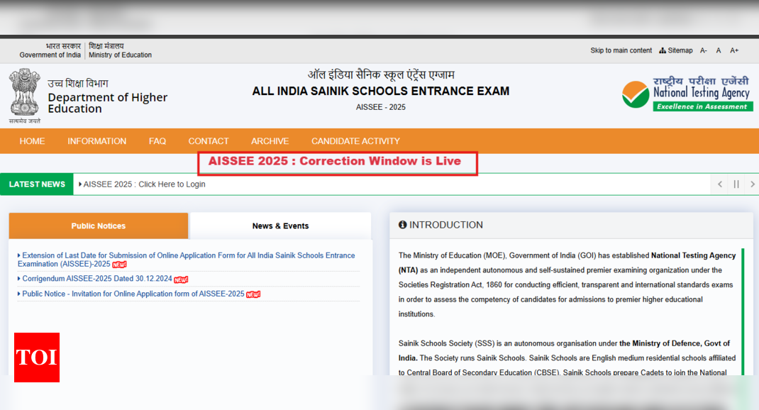 AISSEE 2025 application correction window opens: Check direct link to modify registration form here