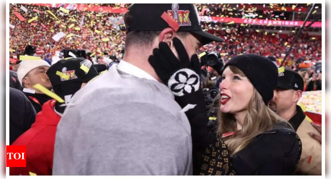 Taylor Swift and Travis Kelce shut down break-up rumours with a KISS as Kansas Chiefs win AFC Championship – WATCH