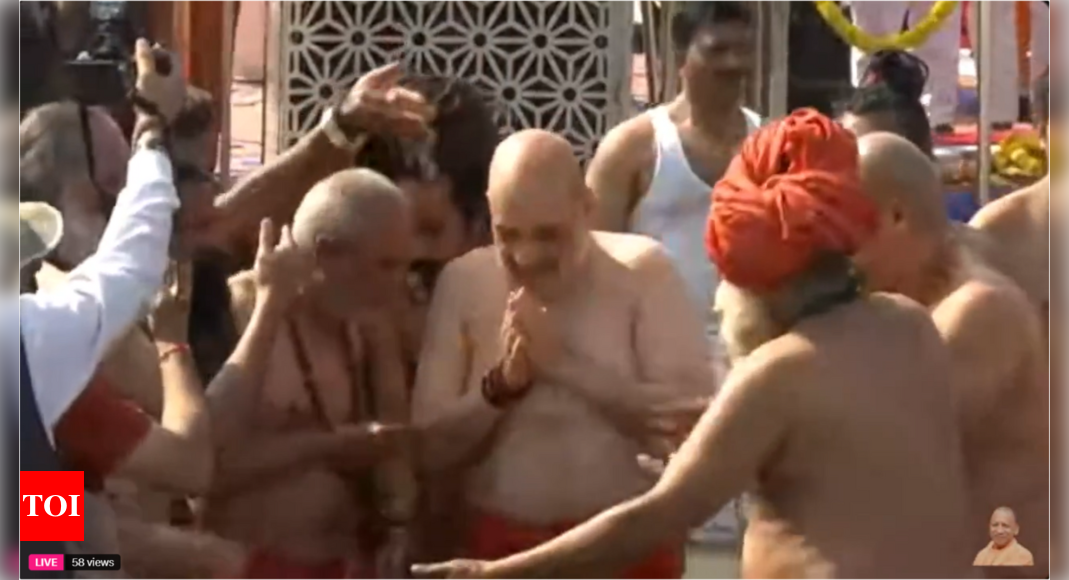 Amit Shah takes holy dip at Triveni Sangam in Prayagraj during Maha Kumbh visit