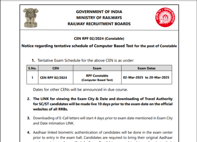 RRB RPF Constable 2024 tentative CBT exam dates released: Check detailed schedule here