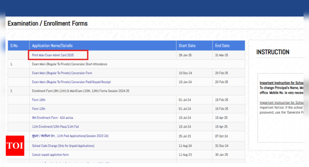 MPBSE Class 10 and 12 admit card 2025 released at mpbse.mponline.gov.in: Check direct link here - The Times of India