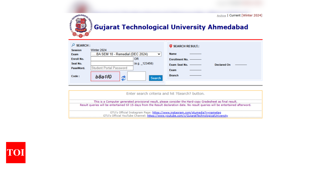 GTU winter session 2025 result released at gtu.ac.in: Direct link to download scorecards here - The Times of India