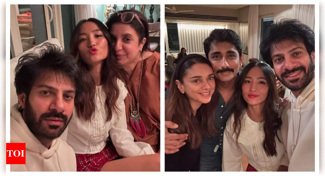 Bigg Boss 18's Chum Darang and Karan Veer Mehra party with Farah Khan, Aditi Rao Hydari and others as they attends Javed Akhtar's birthday bash