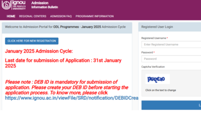 IGNOU जनवरी 2025 ODL कार्यक्रमों के लिए प्रवेश पंजीकरण कल समाप्त करने के लिए: यहां आवेदन करने के लिए प्रत्यक्ष लिंक की जाँच करें