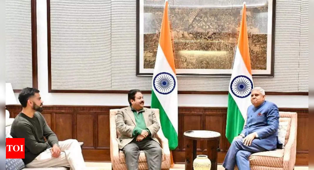 Rajeev Shukla, Virat Kohli meet VP Jagdeep Dhankhar in New Delhi