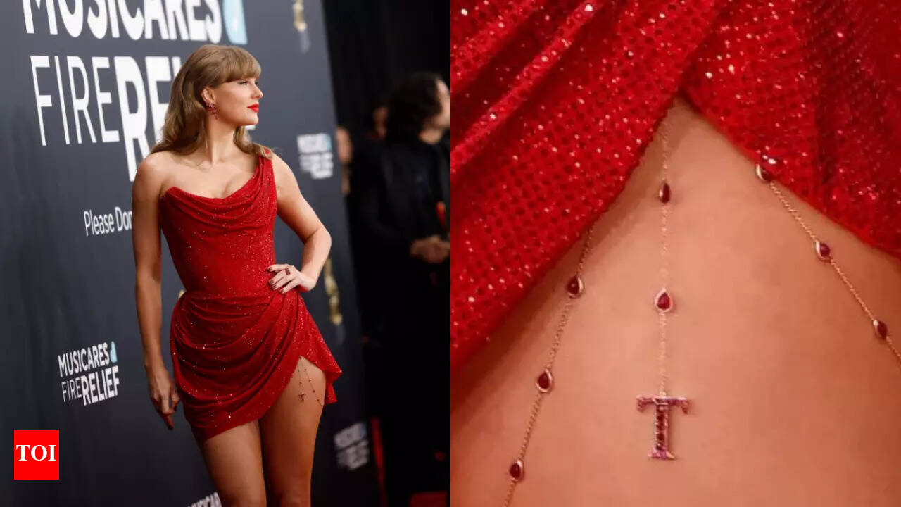 Taylor Swift stuns at the 2025 Grammys in a red dress and 'T