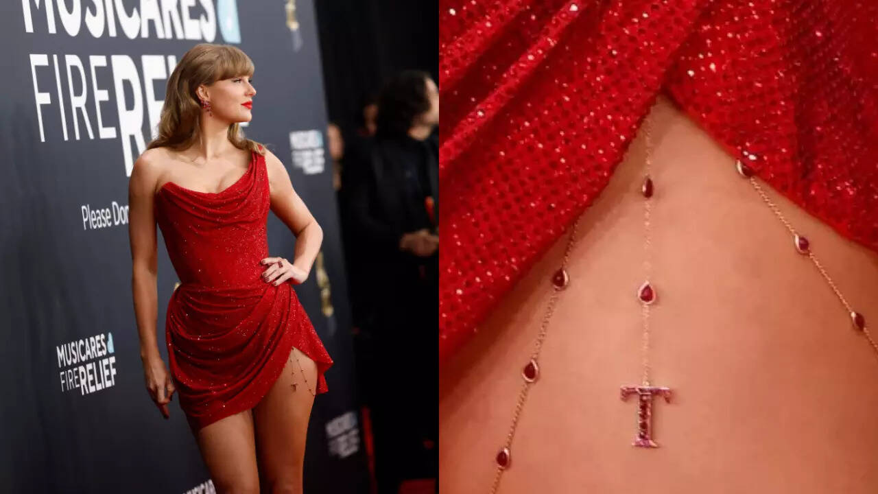 Taylor Swift stuns at the 2025 Grammys in a red dress and 'T