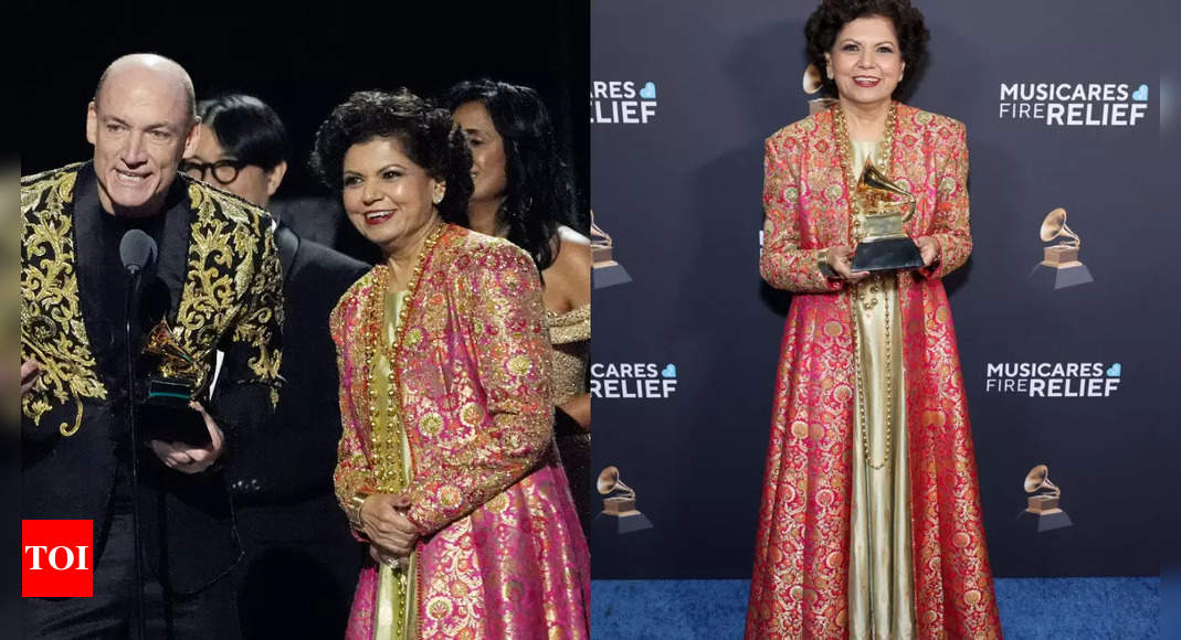 Indra Nooyi's sister Chandrika Tandon honours Indian roots in elegant salwar kurta at the 2025 Grammys