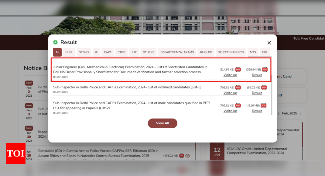 SSC JE paper 2 result 2024 released at ssc.gov.in: Direct link to check here