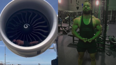 ‘Just wanted people to laugh’: Fitness influencer performs risky push-up stunt near airplane engine