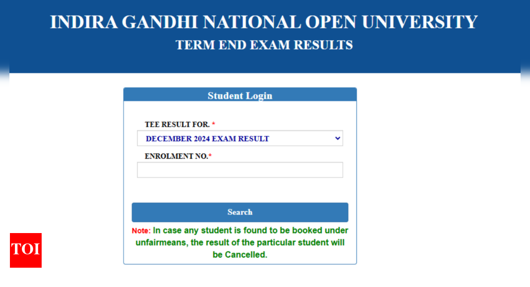 IGNOU December TEE result 2024 declared at ignou.ac.in: Check direct link here - The Times of India