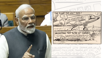 'A plane on a cart': PM Modi cites TOI cartoon in Lok Sabha address to take dig at Rajiv Gandhi