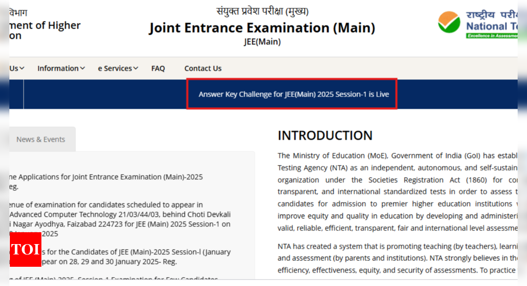 JEE Mains 2025 session 1 provisional answer key released, check details here | - The Times of India