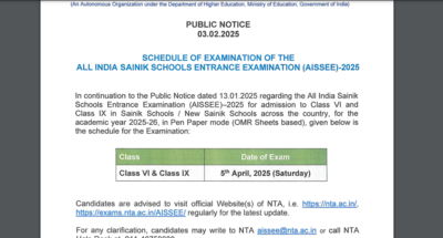 AISSEE 2025 entrance exam schedule released: Check important dates here