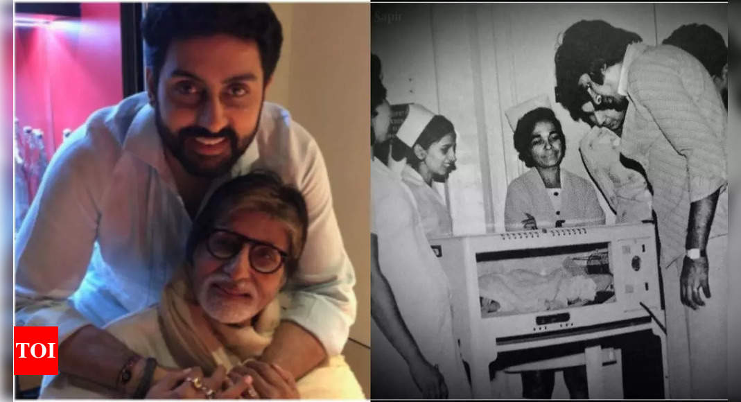 Amitabh Bachchan shares PIC from the hospital of the day Abhishek Bachchan was born as he turns 49, says the family celebrated his birthday at midnight: 'Time flies'