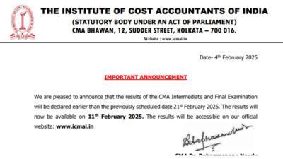 ICMAI revises CMA Final and Intermediate result date for December session, check official notice here