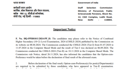 SSC issues notices regarding CHSL final vacancies and option cum preference form, check details here