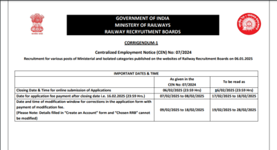 RRB Recruitment 2025: Registration deadline extended for over 1000 posts in Ministerial and Isolated categories, Check direct link to apply here – The Times of India