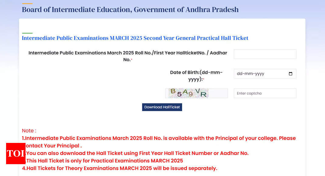 AP Inter Practical Hall Ticket 2025 released at bie.ap.gov.in; download here